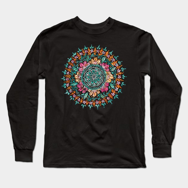 Floral Watercolor Mandala Long Sleeve T-Shirt by aterkaderk